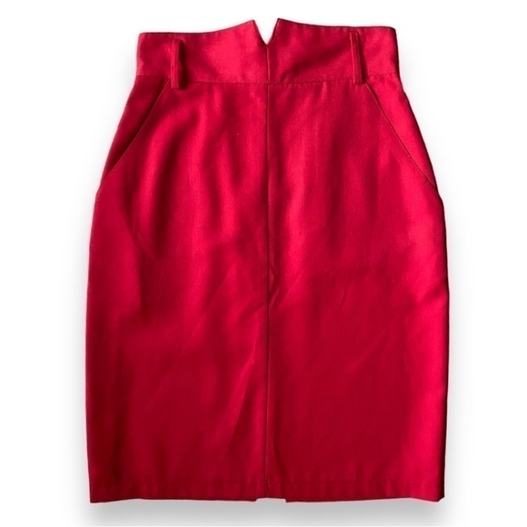 VINTAGE Michelle Stuart Red High-Waisted Wool Blend Pencil Skirt | Size 8 - Picture 1 of 9